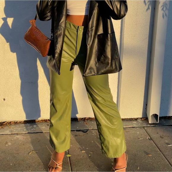 Shein Faux Leather Pants - Olive Green - Large (8/10) - Picture 5 of 13